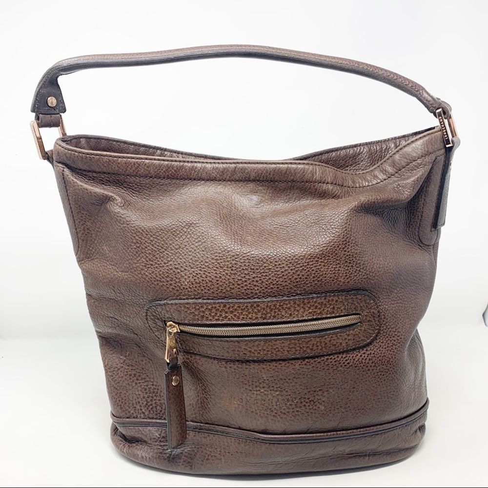 Longchamp | Cosmos Brown Pebbled Leather Hobo/Bucket Bag